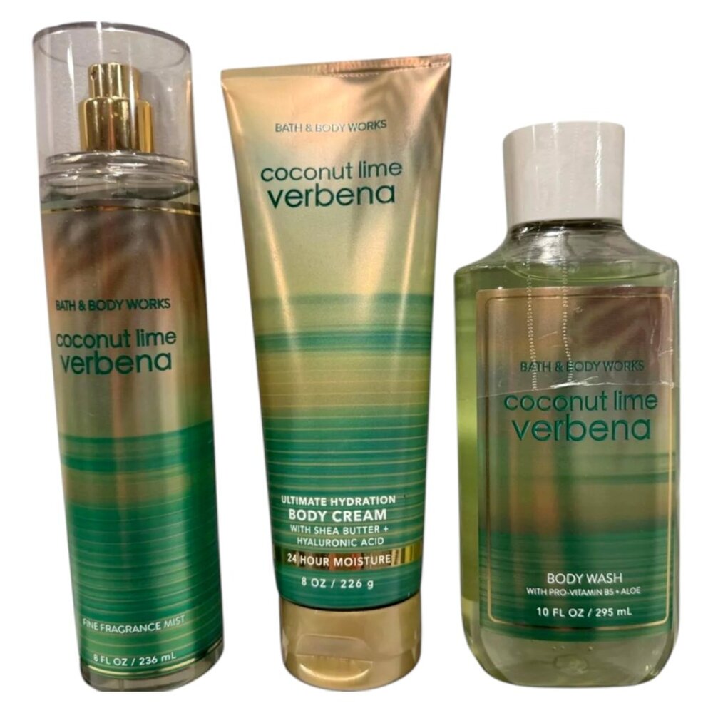 Bath Body Works COCONUT LIME VERBENA Spray Shower Gel Body Cream 8oz 3pc…